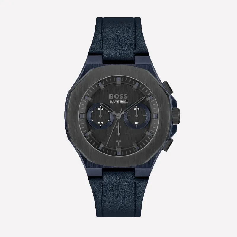 Hugo Boss Taper Chronograph Black Dial Leather Men's Watch- 1514086